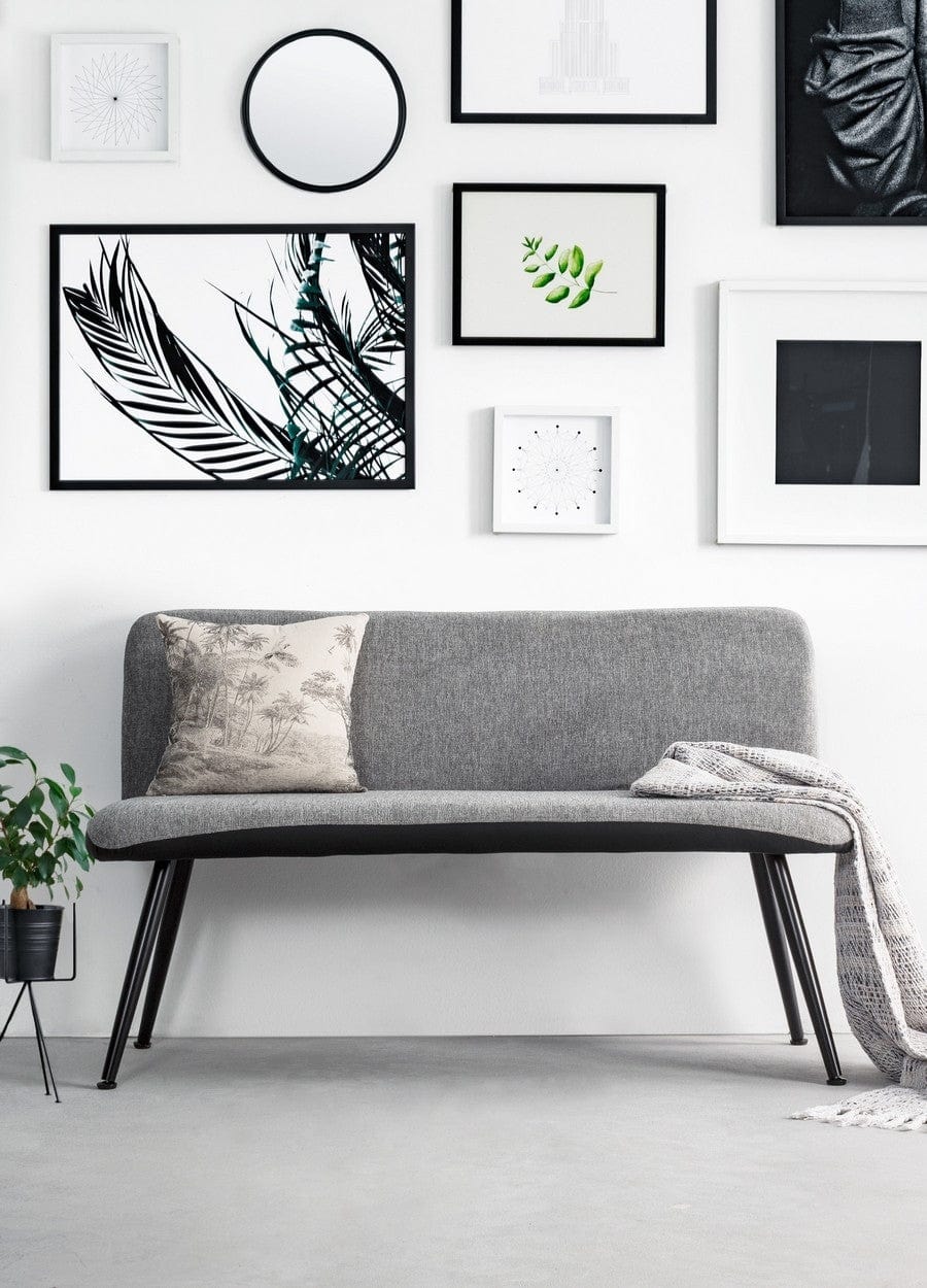 Canapea Louis Gri / Negru Fixa cu Spuma Poliuretanica, 2 Locuri, tapitata cu Stofa si Piele Ecologica, l142xA47xH88 cm (1)