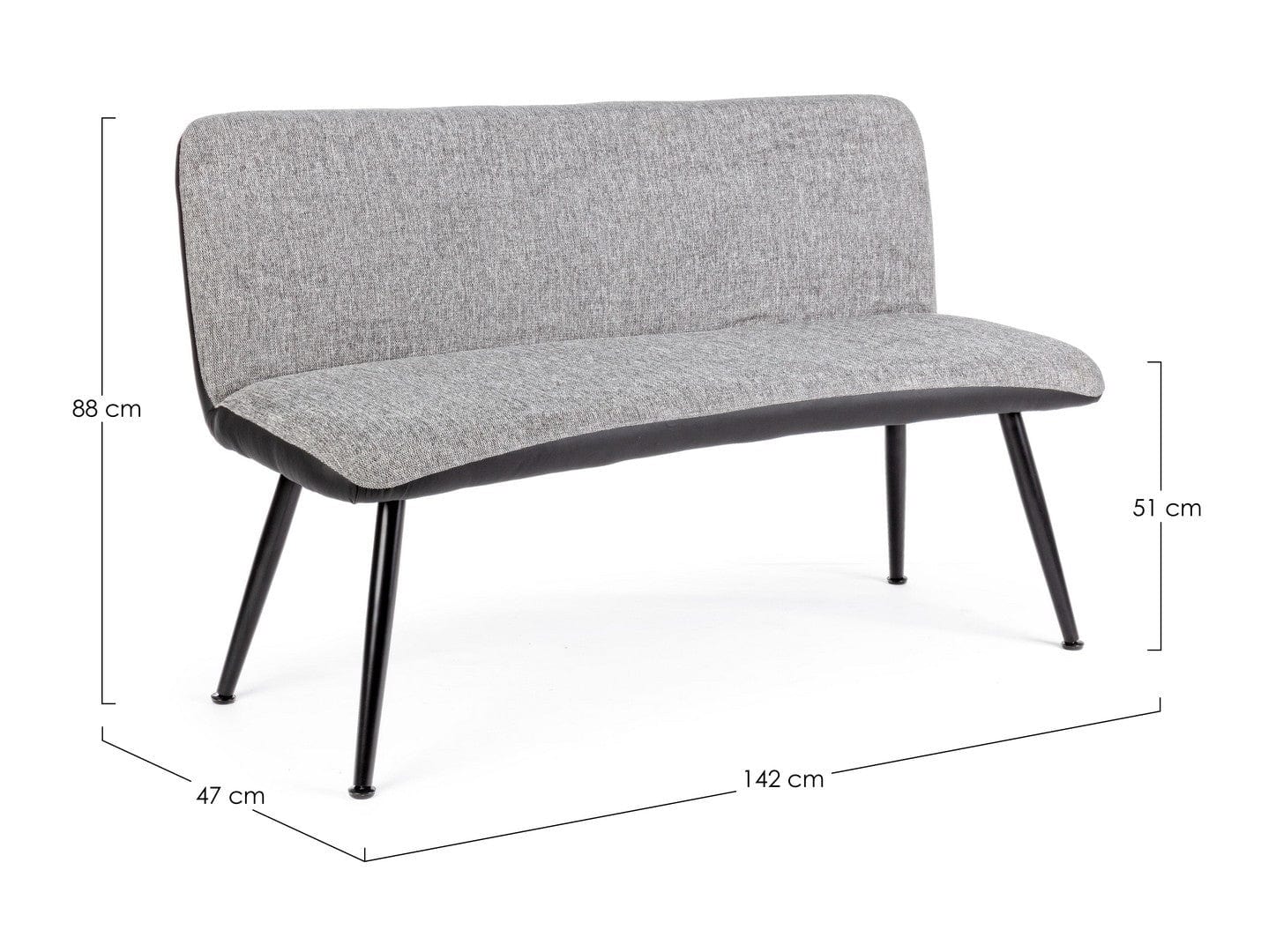 Canapea Louis Gri / Negru Fixa cu Spuma Poliuretanica, 2 Locuri, tapitata cu Stofa si Piele Ecologica, l142xA47xH88 cm (3)