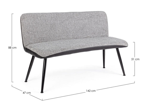 Canapea Louis Gri / Negru Fixa cu Spuma Poliuretanica, 2 Locuri, tapitata cu Stofa si Piele Ecologica, l142xA47xH88 cm (3)