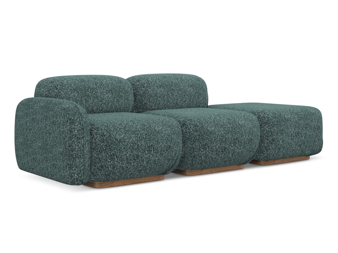 Makamii Albastru Canapea Modulara, 3 locuri, Taburet Inclus, Tapitata cu Stofa, Ailani 3SOL-22 Deschis, l258xA95xH73 cm