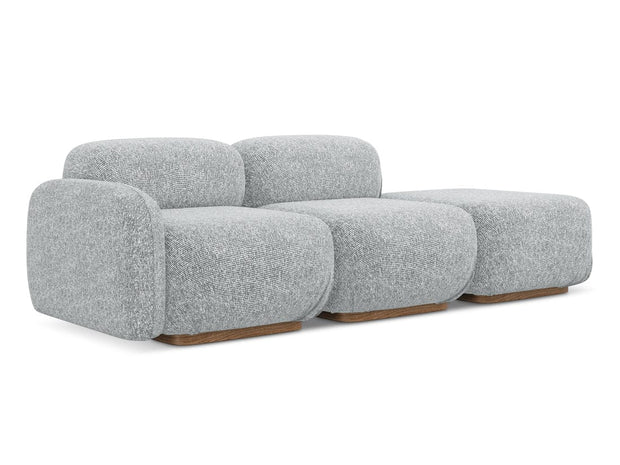 Makamii Argintiu Canapea Modulara, 3 locuri, Taburet Inclus, Tapitata cu Stofa, Ailani 3SOL-22 Deschis, l258xA95xH73 cm