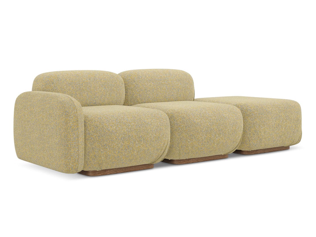 Makamii Galben Canapea Modulara, 3 locuri, Taburet Inclus, Tapitata cu Stofa, Ailani 3SOL-22 Deschis, l258xA95xH73 cm