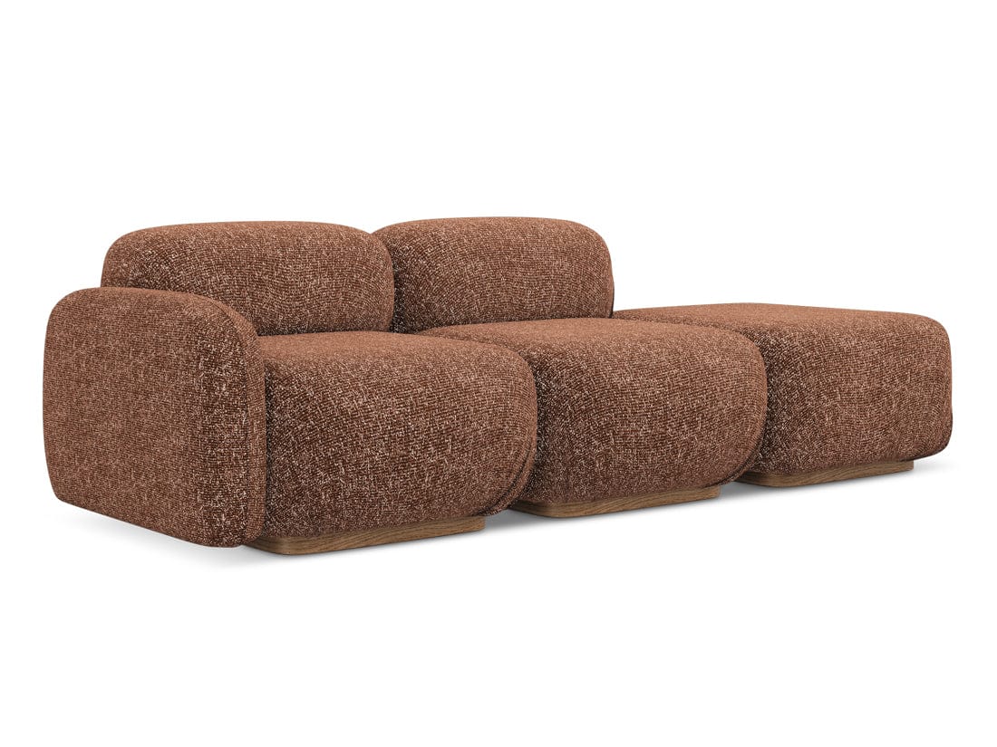 Makamii Ruginiu Canapea Modulara, 3 locuri, Taburet Inclus, Tapitata cu Stofa, Ailani 3SOL-22 Deschis, l258xA95xH73 cm