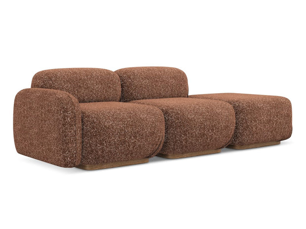 Makamii Ruginiu Canapea Modulara, 3 locuri, Taburet Inclus, Tapitata cu Stofa, Ailani 3SOL-22 Deschis, l258xA95xH73 cm