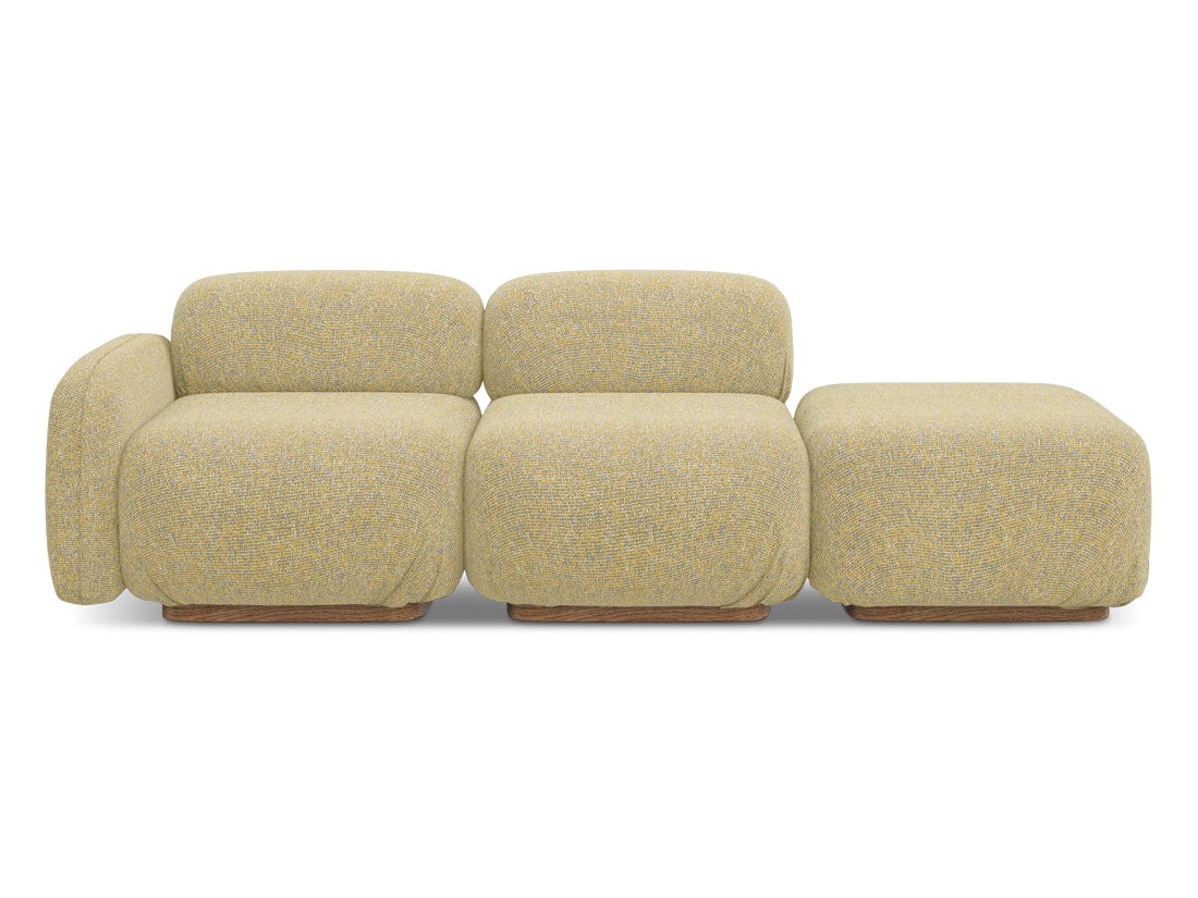 Makamii Canapea Modulara, 3 locuri, Taburet Inclus, Tapitata cu Stofa, Ailani 3SOL-22 Deschis, l258xA95xH73 cm