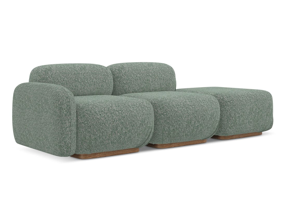 Makamii Canapea Modulara, 3 locuri, Taburet Inclus, Tapitata cu Stofa, Ailani 3SOL-C10 Verde Deschis / Natural, l258xA95xH73 cm