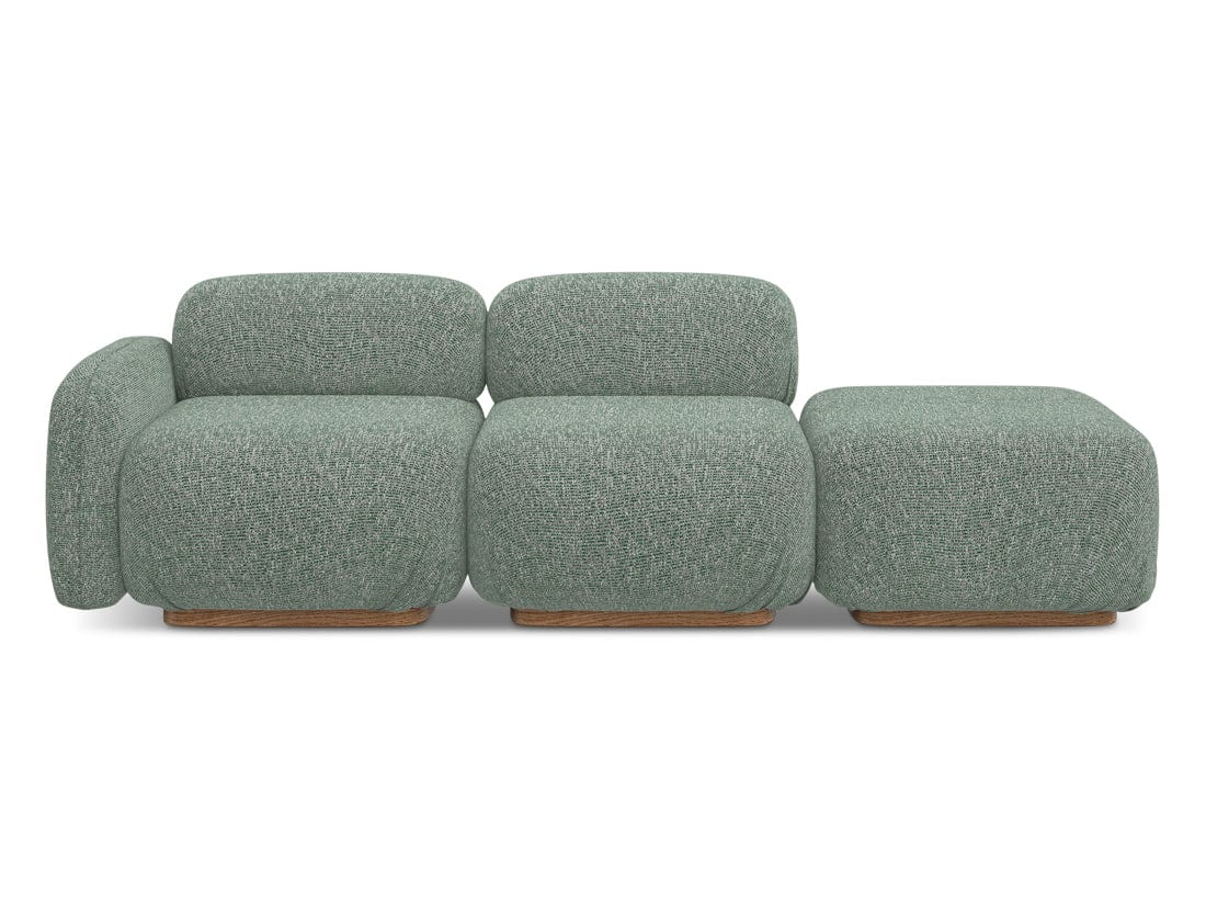 Makamii Canapea Modulara, 3 locuri, Taburet Inclus, Tapitata cu Stofa, Ailani 3SOL-C10 Verde Deschis / Natural, l258xA95xH73 cm