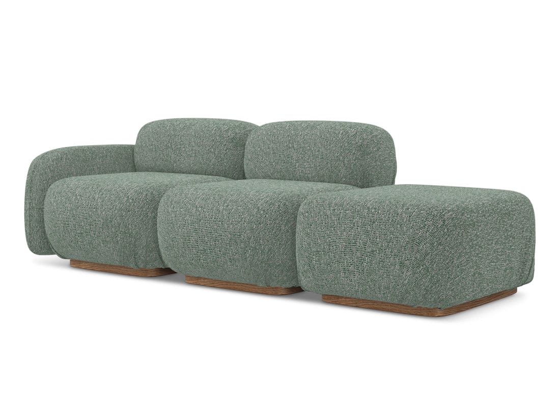 Makamii Canapea Modulara, 3 locuri, Taburet Inclus, Tapitata cu Stofa, Ailani 3SOL-C10 Verde Deschis / Natural, l258xA95xH73 cm