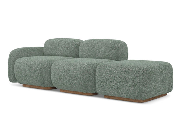 Makamii Canapea Modulara, 3 locuri, Taburet Inclus, Tapitata cu Stofa, Ailani 3SOL-C10 Verde Deschis / Natural, l258xA95xH73 cm