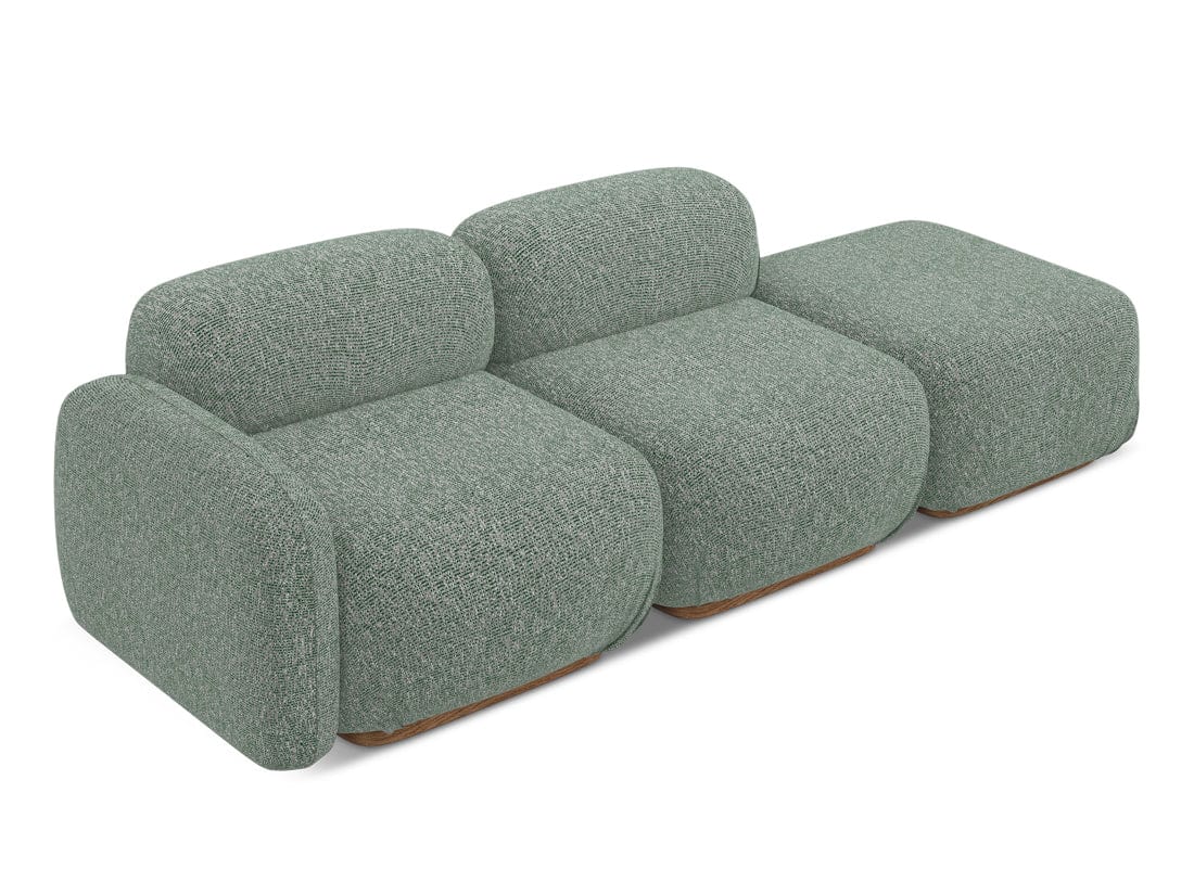 Makamii Canapea Modulara, 3 locuri, Taburet Inclus, Tapitata cu Stofa, Ailani 3SOL-C10 Verde Deschis / Natural, l258xA95xH73 cm