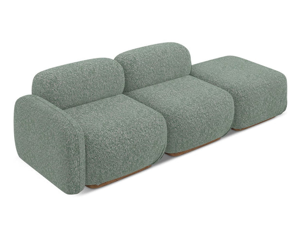 Makamii Canapea Modulara, 3 locuri, Taburet Inclus, Tapitata cu Stofa, Ailani 3SOL-C10 Verde Deschis / Natural, l258xA95xH73 cm