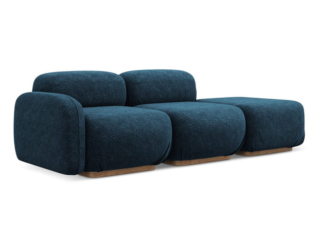 Makamii Canapea Modulara, 3 locuri, Taburet Inclus, Tapitata cu Stofa, Ailani 3SOL-C12 Albastru Royal / Natural, l258xA95xH73 cm