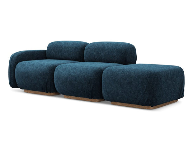 Makamii Canapea Modulara, 3 locuri, Taburet Inclus, Tapitata cu Stofa, Ailani 3SOL-C12 Albastru Royal / Natural, l258xA95xH73 cm