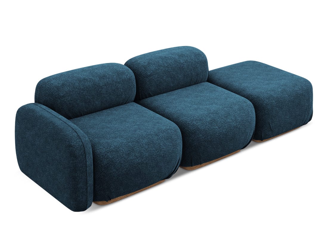 Makamii Canapea Modulara, 3 locuri, Taburet Inclus, Tapitata cu Stofa, Ailani 3SOL-C12 Albastru Royal / Natural, l258xA95xH73 cm