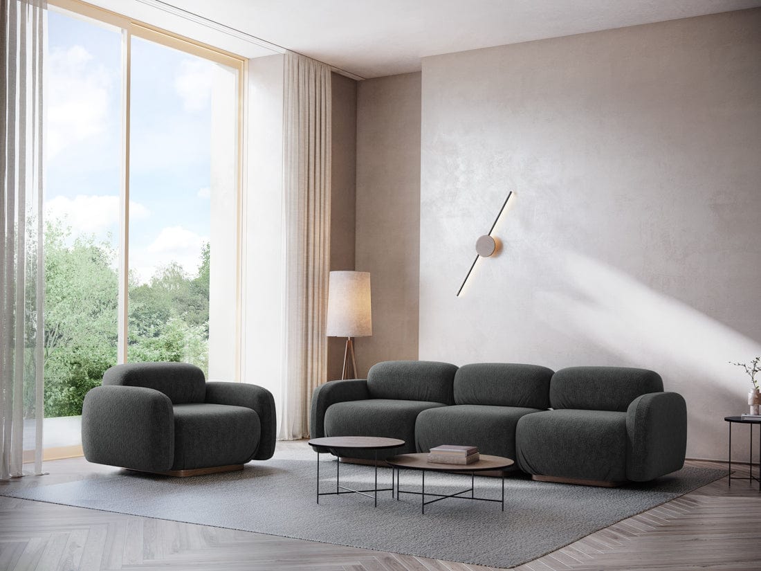 Makamii Canapea Modulara, 3 locuri, Taburet Inclus, Tapitata cu Stofa, Ailani 3SOR-21, l258xA95xH73 cm