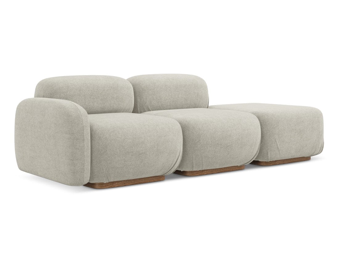 Makamii Canapea Modulara, 3 locuri, Taburet Inclus, Tapitata cu Stofa, Ailani 3SOR-C5 Bej Deschis / Natural, l258xA95xH73 cm