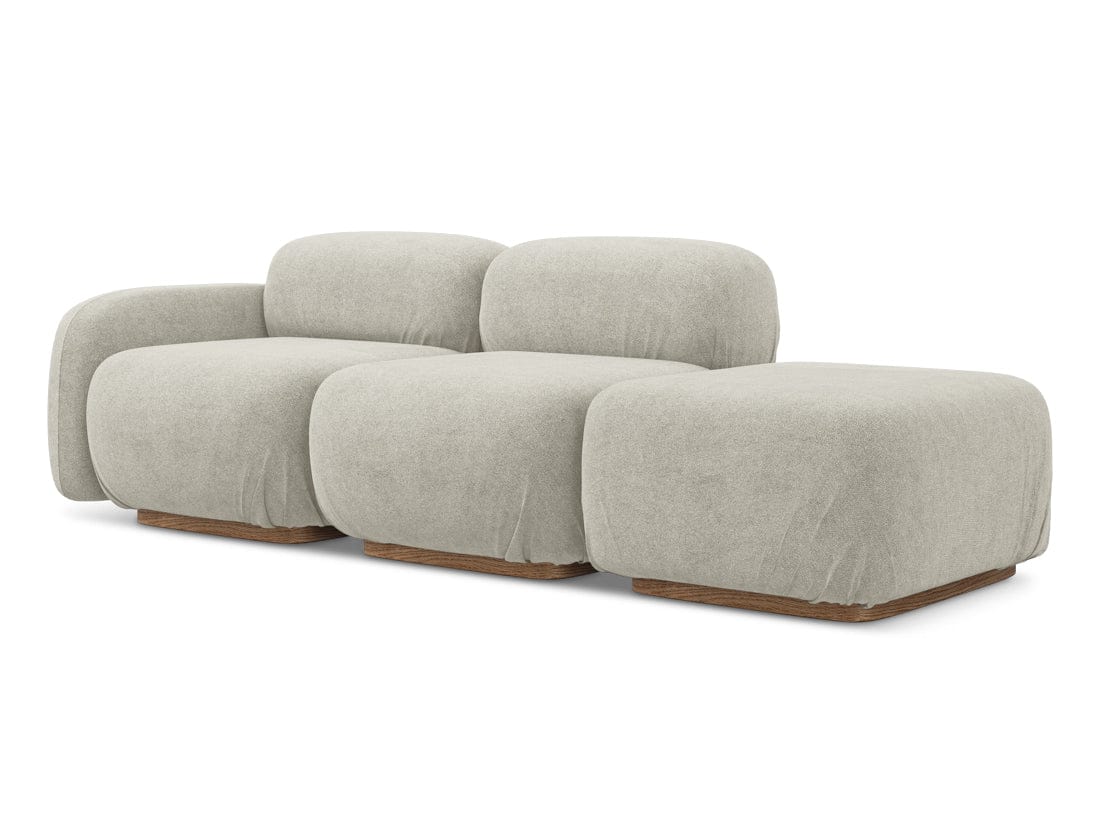 Makamii Canapea Modulara, 3 locuri, Taburet Inclus, Tapitata cu Stofa, Ailani 3SOR-C5 Bej Deschis / Natural, l258xA95xH73 cm