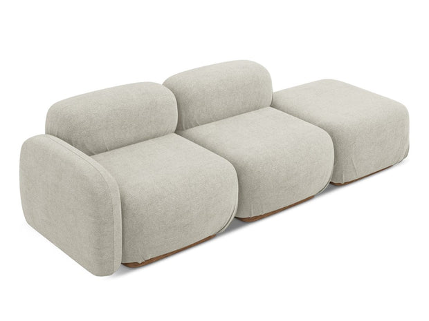 Makamii Canapea Modulara, 3 locuri, Taburet Inclus, Tapitata cu Stofa, Ailani 3SOR-C5 Bej Deschis / Natural, l258xA95xH73 cm