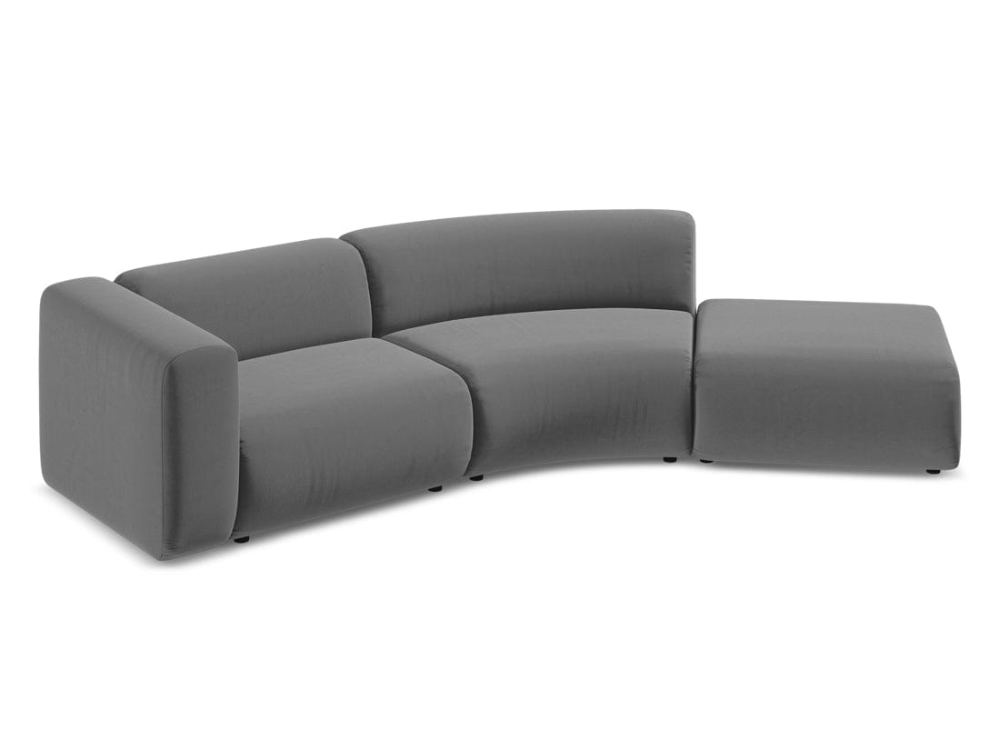 Makamii Canapea Modulara, 4 locuri, Taburet Inclus, Tapitata cu Stofa, Ekahi Velvet 4SOR-C4 Gri / Negru, l335xA166xH70 cm