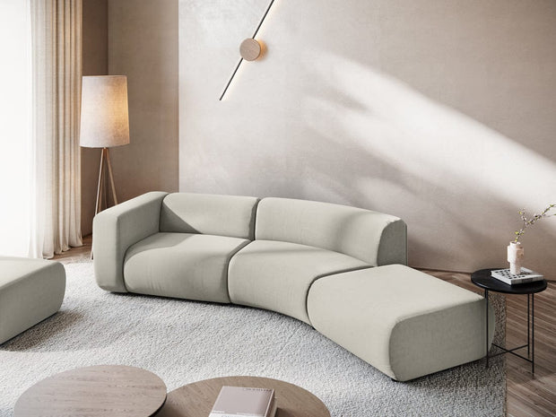 Makamii Canapea Modulara, 4 locuri, Taburet Inclus, Tapitata cu Stofa, Ekahi Velvet 4SOR-C6 Gri Deschis / Negru, l335xA166xH70 cm