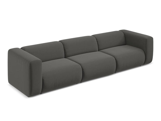 Makamii Canapea Modulara, 4 locuri, Tapitata cu Stofa, Ekahi Velvet 4S-C2 Gri Inchis / Negru, l319xA89xH70 cm