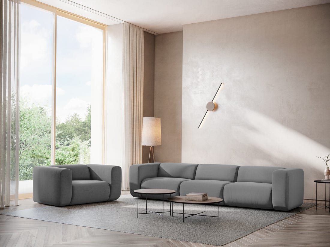 Makamii Canapea Modulara, 4 locuri, Tapitata cu Stofa, Ekahi Velvet 4S-C4 Gri / Negru, l319xA89xH70 cm