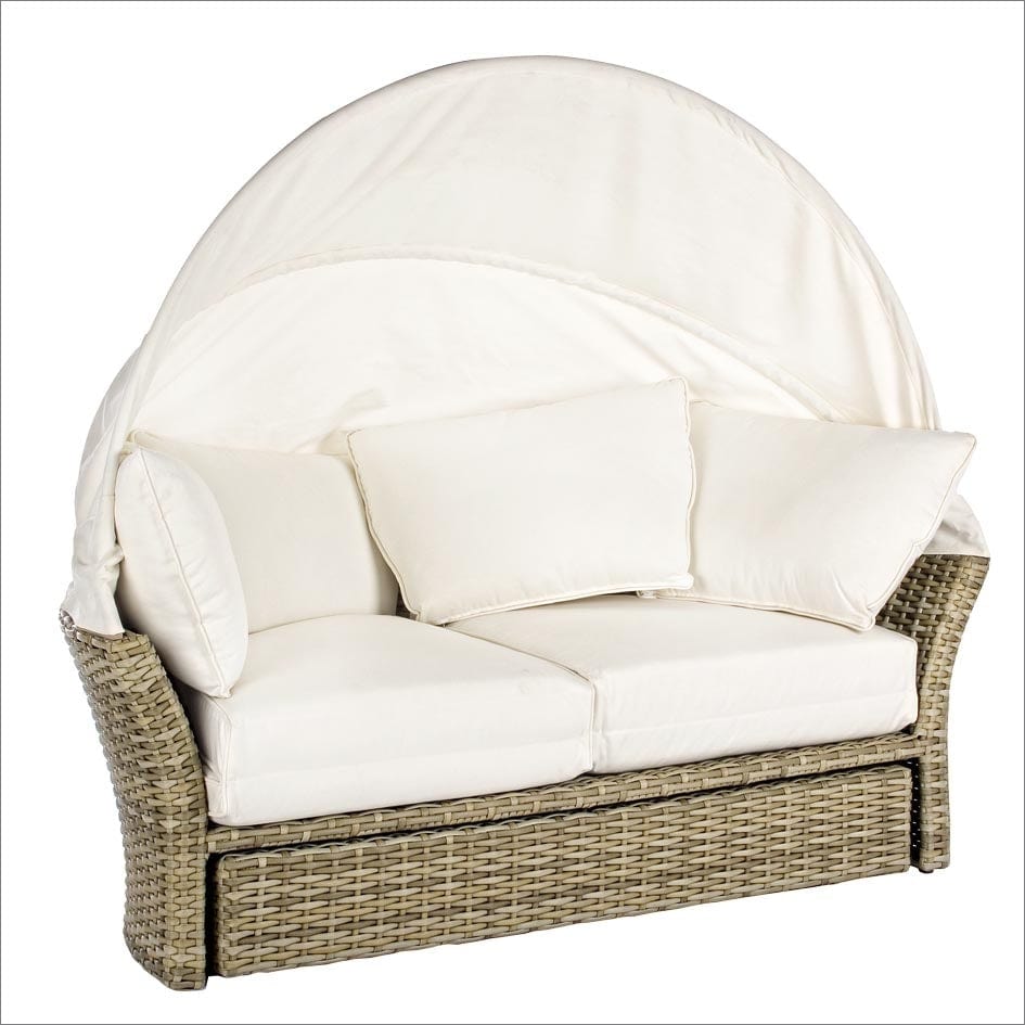 Canapea modulara cu baldachin pentru gradina / terasa, din aluminiu si fibre sintetice, cu perne detasabile, 2 locuri, Lesly Ivoir / Natural, l200xA104-176xH168 cm (5)