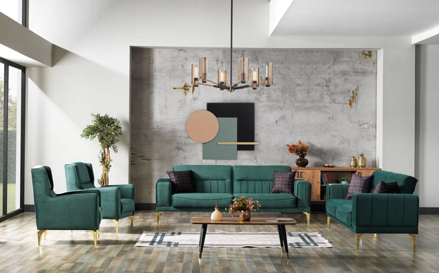 Serhat Canapea Nancy Velvet Verde Inchis Extensibila cu Spuma Poliuretanica, 3 Locuri, Suprafata de Dormit 190x105 cm, tapitata cu Stofa, Perne Incluse, l237xA88xH87 cm