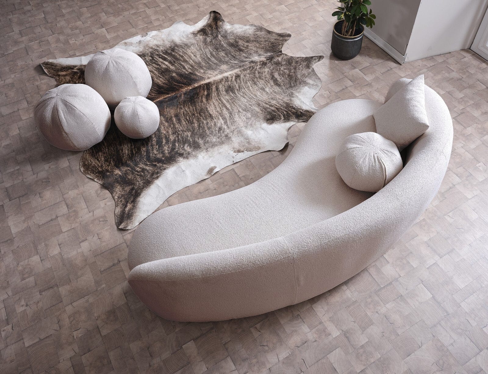 Serhat Canapea New Moon Crem Fixa cu Arcuri si Spuma Poliuretanica, 3 Locuri, tapitata cu Stofa, Perne Incluse, l217xA102xH75 cm