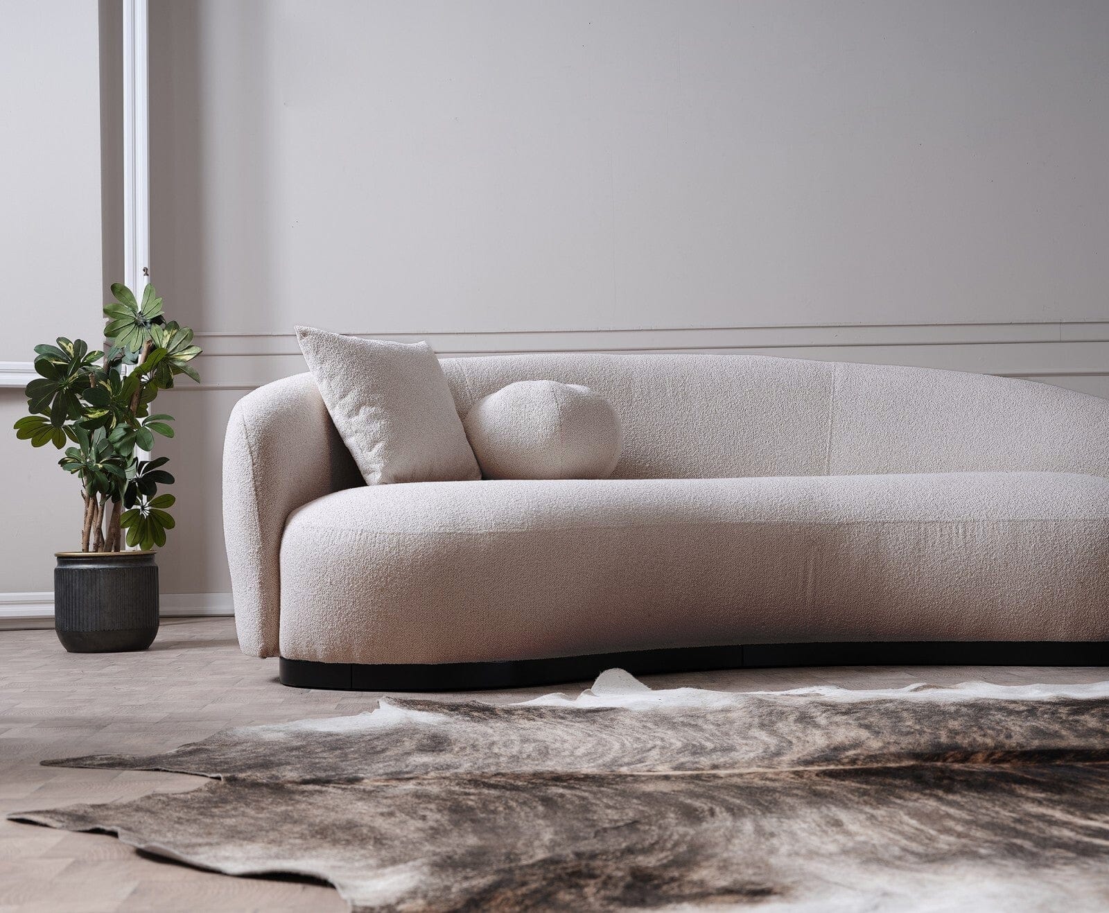 Serhat Canapea New Moon Crem Fixa cu Arcuri si Spuma Poliuretanica, 3 Locuri, tapitata cu Stofa, Perne Incluse, l217xA102xH75 cm