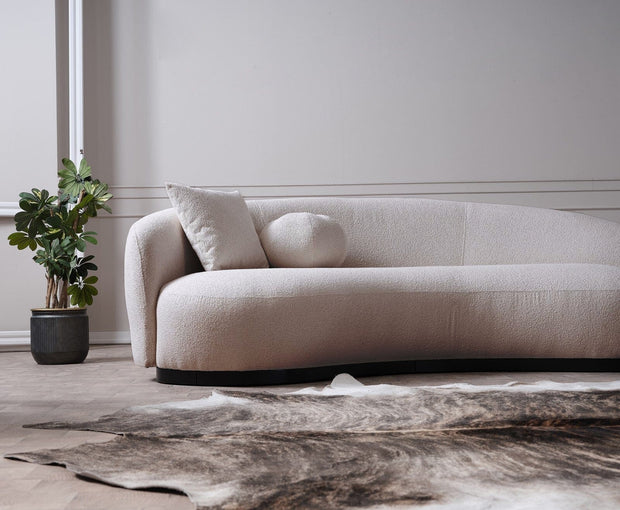 Serhat Canapea New Moon Crem Fixa cu Arcuri si Spuma Poliuretanica, 3 Locuri, tapitata cu Stofa, Perne Incluse, l217xA102xH75 cm