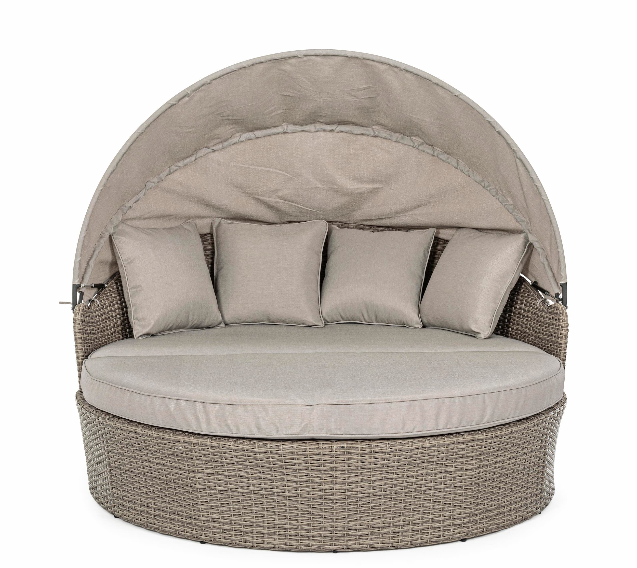 Canapea / Pat cu baldachin pentru gradina / terasa, din aluminiu si fibre sintetice, cu perne detasabile, 2 locuri, Siesta Grej, l168xA95-168xH82-145 cm (2)