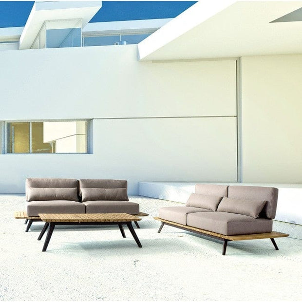 Canapea pentru gradina / terasa, din aluminiu si lemn de tec, tapitata cu stofa, 3 locuri Catalina Grej, l220xA90xH82 cm (1)