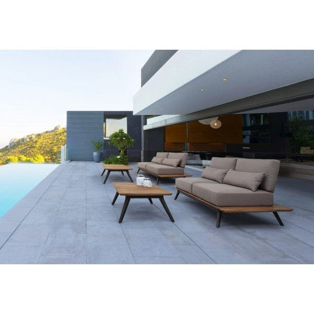 Canapea pentru gradina / terasa, din aluminiu si lemn de tec, tapitata cu stofa, 3 locuri Catalina Grej, l220xA90xH82 cm (2)