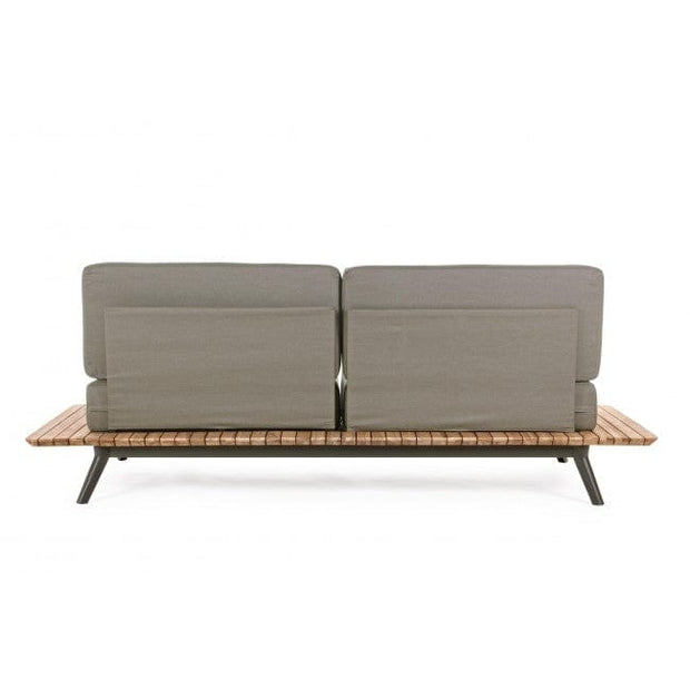 Canapea pentru gradina / terasa, din aluminiu si lemn de tec, tapitata cu stofa, 3 locuri Catalina Grej, l220xA90xH82 cm (4)