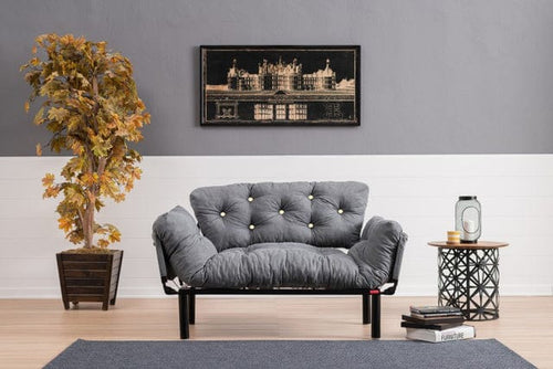 Asir Canapea pentru terasa, stofa si cadru metalic, 2 locuri Nita Gri, l155xA70xH85 cm