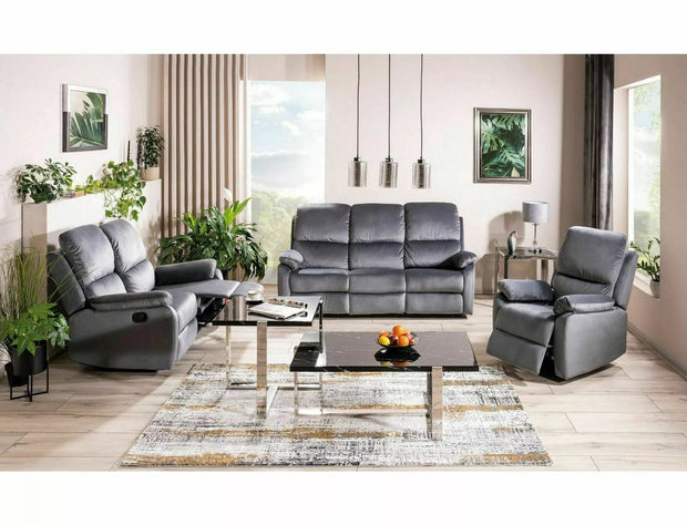 Canapea Recliner, 3 locuri, tapitata cu stofa, Spencer 3 Velvet Gri / Negru, l193xA94xH101 cm (2)