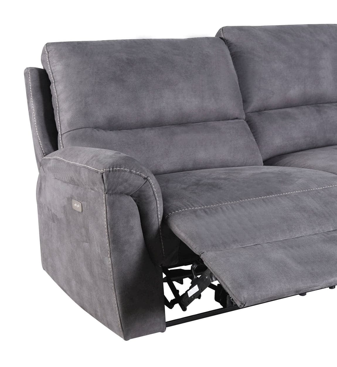 Moycor Canapea Recliner cu mecanism electric, tapitata cu stofa, 3 locuri Basil Gri, l208xA93xH100 cm