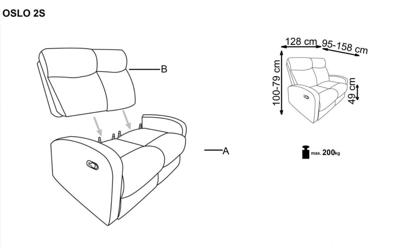 Canapea Recliner tapitata cu stofa, 2 locuri Osmond 2S Gri inchis, l128xA95xH100 cm (8)
