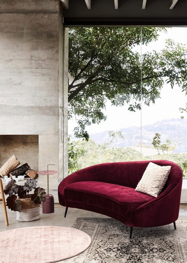 Canapea Seraphin Velvet Bordeaux Fixa cu Spuma Poliuretanica, 2 Locuri, tapitata cu Stofa, l183xA85xH80 cm (1)