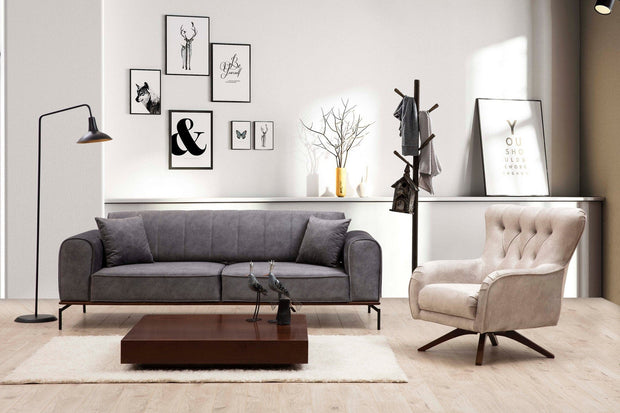 Asir Canapea Siesta Antracit Functie Sleep, cu Arcuri si Spuma Poliuretanica, 3 Locuri, Suprafata de Dormit 210x78 cm, tapitata cu Stofa Easy Clean, Spatar Reversibil, Perne Incluse, l230xA78xH92 cm