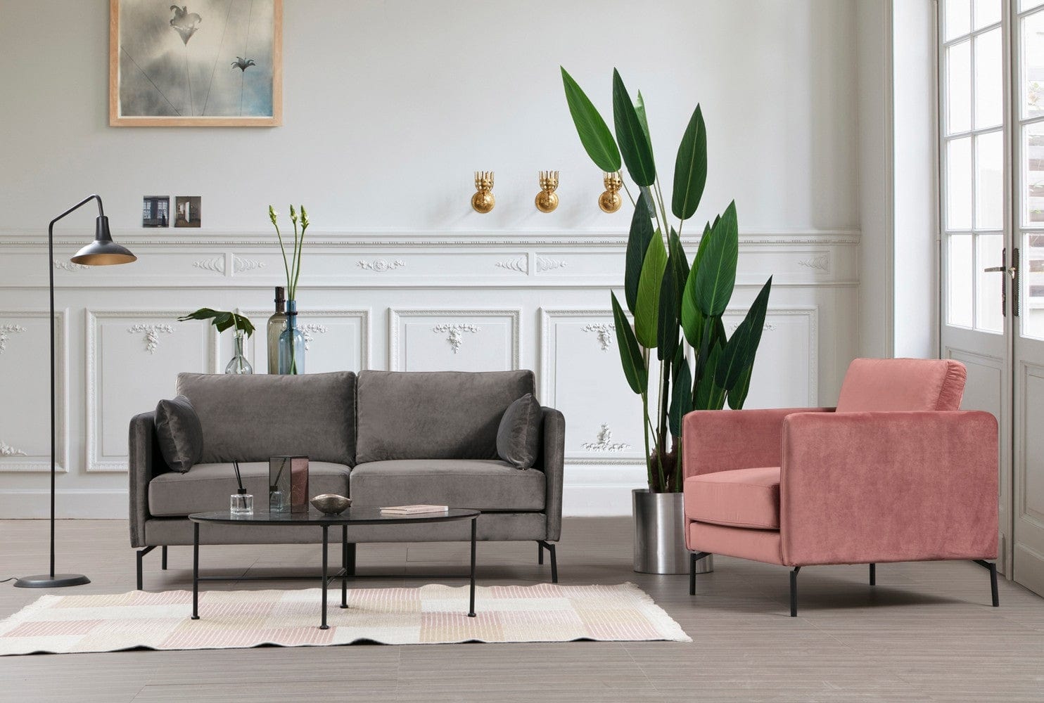 Asir Canapea Sino Velvet Fixa cu Spuma Poliuretanica, 2 Locuri, tapitata cu Stofa Easy Clean, Perne Incluse, l177xA87xH90 cm