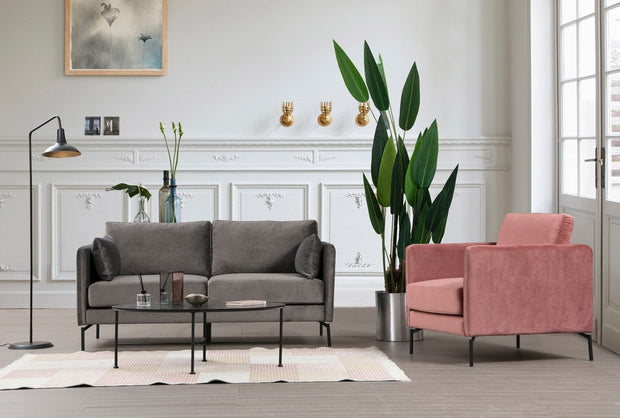 Asir Canapea Sino Velvet Fixa cu Spuma Poliuretanica, 2 Locuri, tapitata cu Stofa Easy Clean, Perne Incluse, l177xA87xH90 cm