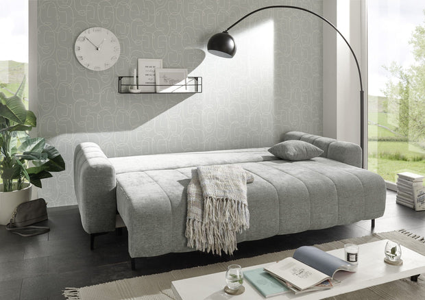 BlackRedWhite Canapea Tania Odin 06 Extensibila cu Arcuri Elicoidale si Spuma Poliuretanica, 3 Locuri, Suprafata de Dormit 193x156 cm, tapitata cu Stofa, cu Lada de Depozitare, Perne Incluse, l245xA108xH73 cm