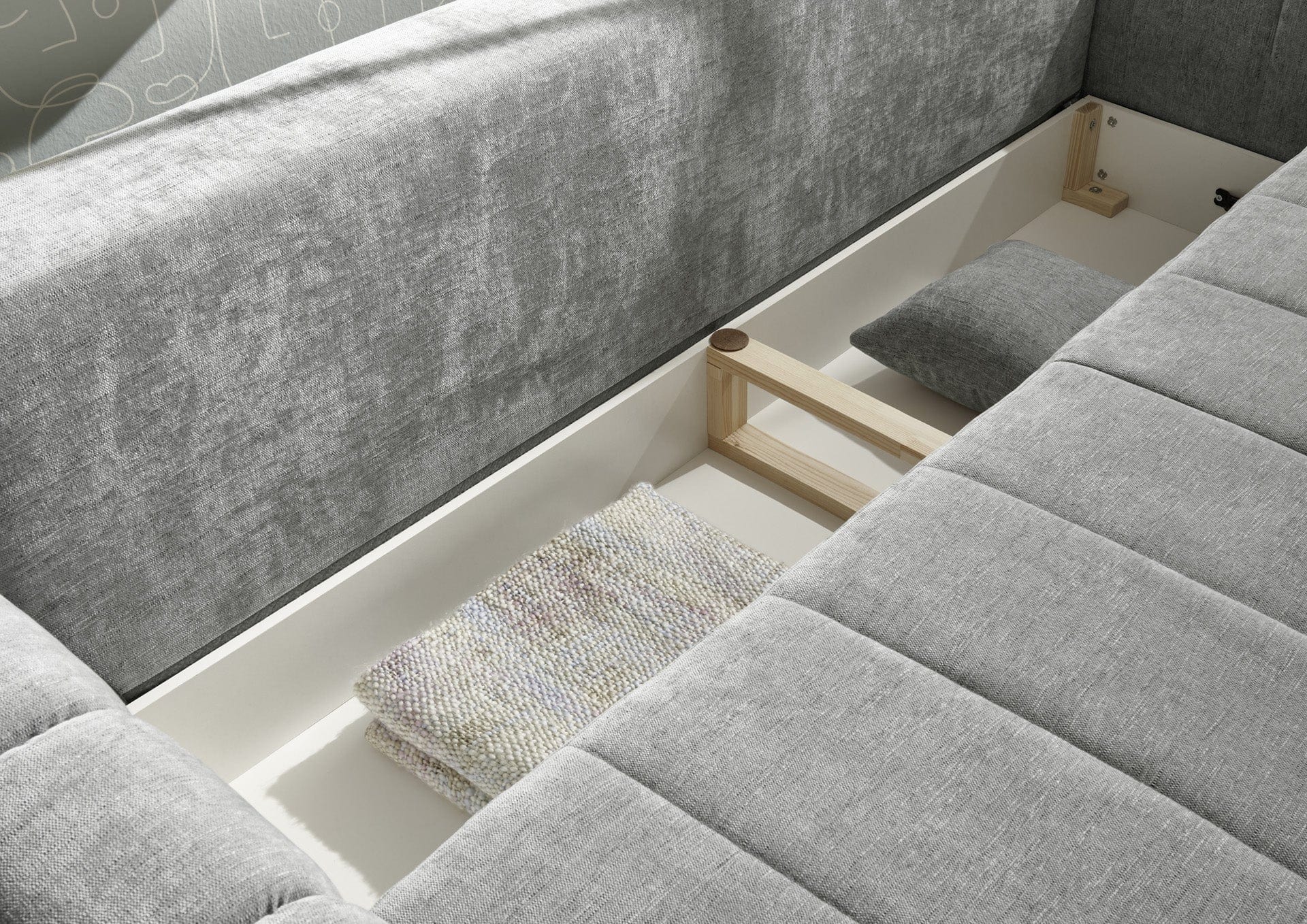 BlackRedWhite Canapea Tania Odin 06 Extensibila cu Arcuri Elicoidale si Spuma Poliuretanica, 3 Locuri, Suprafata de Dormit 193x156 cm, tapitata cu Stofa, cu Lada de Depozitare, Perne Incluse, l245xA108xH73 cm