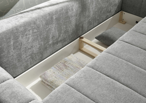 BlackRedWhite Canapea Tania Odin 06 Extensibila cu Arcuri Elicoidale si Spuma Poliuretanica, 3 Locuri, Suprafata de Dormit 193x156 cm, tapitata cu Stofa, cu Lada de Depozitare, Perne Incluse, l245xA108xH73 cm