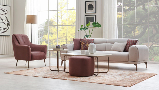 Dogtas Canapea tapitata cu piele ecologica, 3 locuri, cu functie sleep pentru 1 persoana, Nicole Crem, l238xA94,5xH78 cm