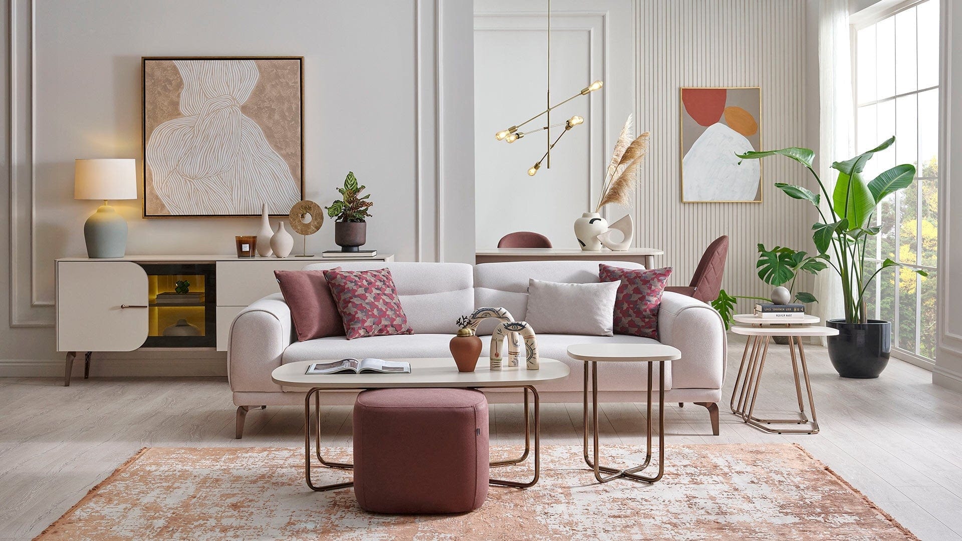 Dogtas Canapea tapitata cu piele ecologica, 3 locuri, cu functie sleep pentru 1 persoana, Nicole Crem, l238xA94,5xH78 cm