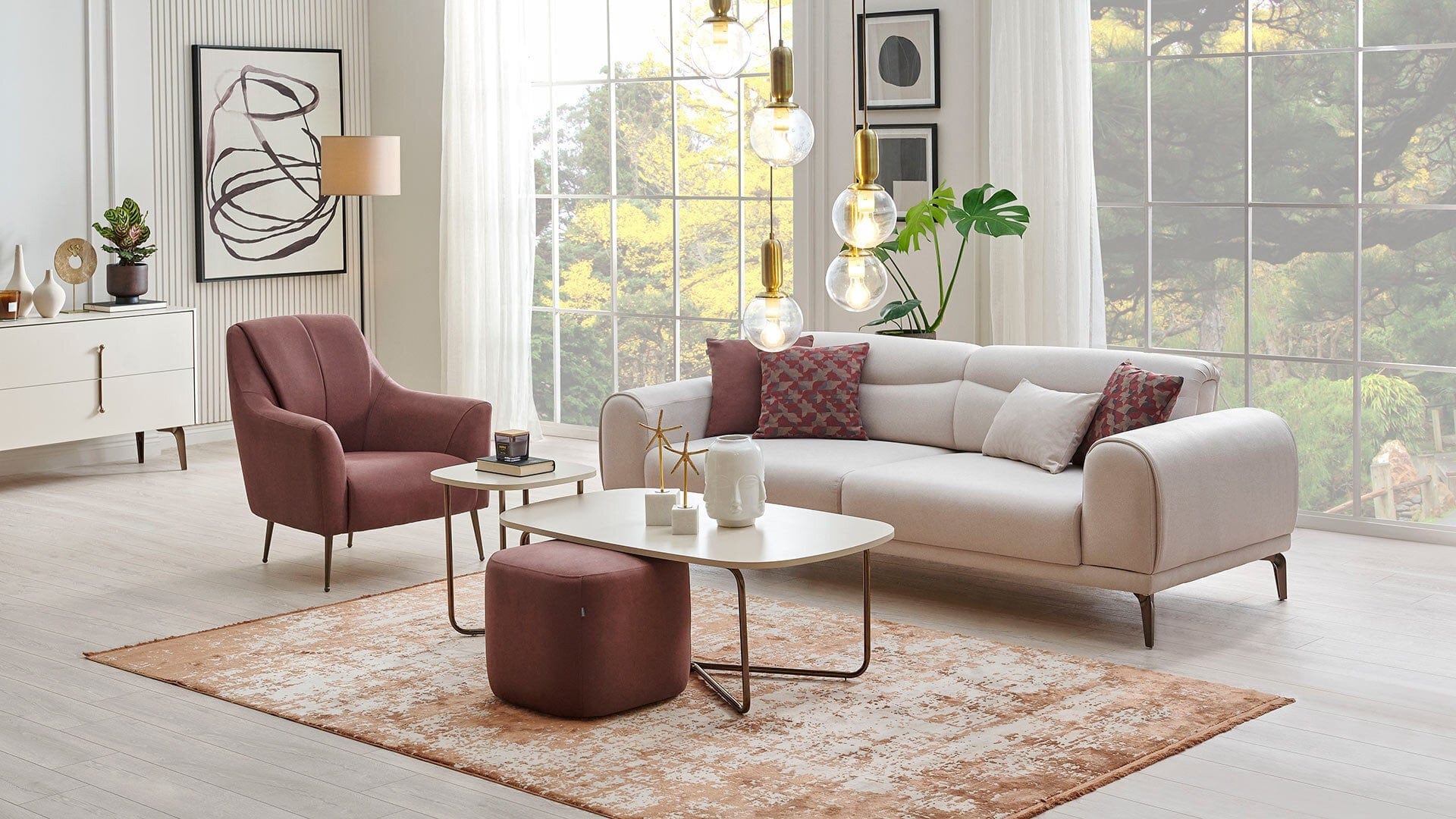 Dogtas Canapea tapitata cu piele ecologica, 3 locuri, cu functie sleep pentru 1 persoana, Nicole Crem, l238xA94,5xH78 cm