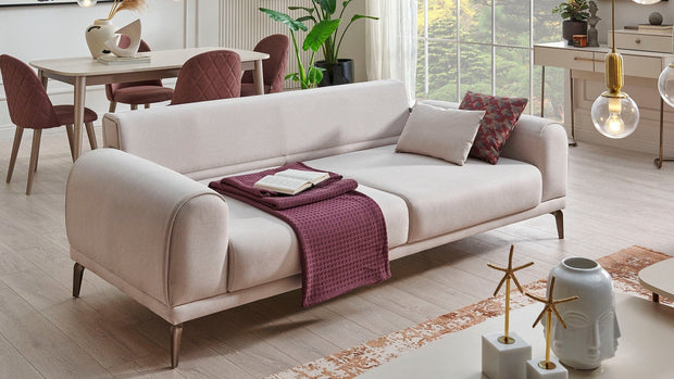 Dogtas Canapea tapitata cu piele ecologica, 3 locuri, cu functie sleep pentru 1 persoana, Nicole Crem, l238xA94,5xH78 cm